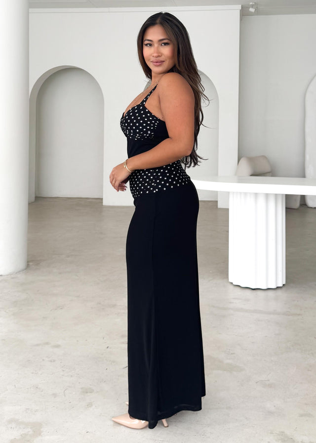 Ishelle Halter Mesh Maxi Dress - Black Polka Dot