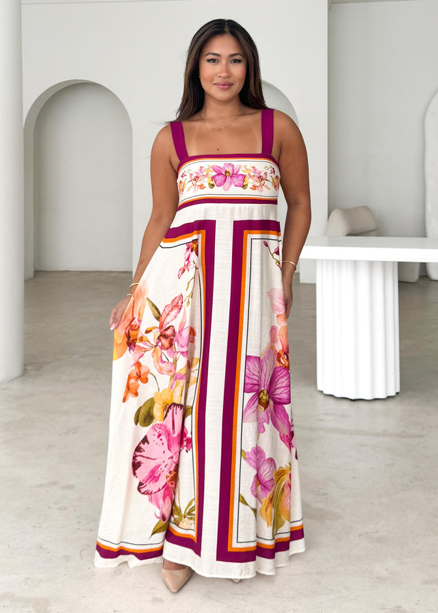Priscilla Maxi Dress - Fuchsia Orchids