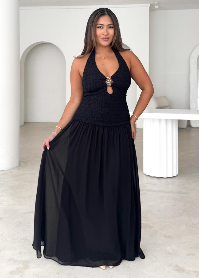 Zantali Halter Maxi Dress - Black