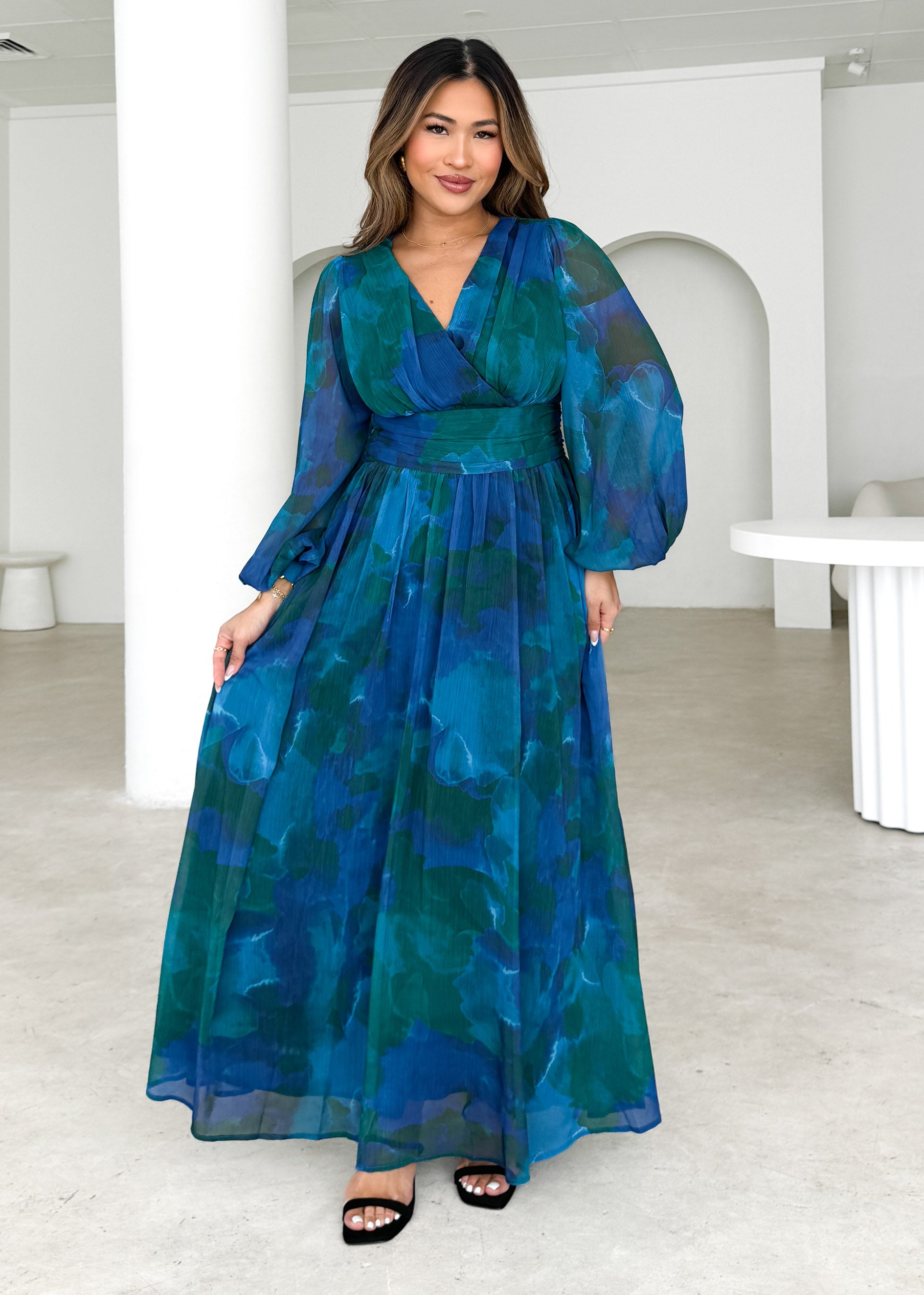 Amelle Maxi Dress - Blue Watercolour