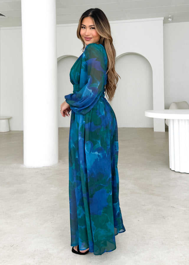 Amelle Maxi Dress - Blue Watercolour