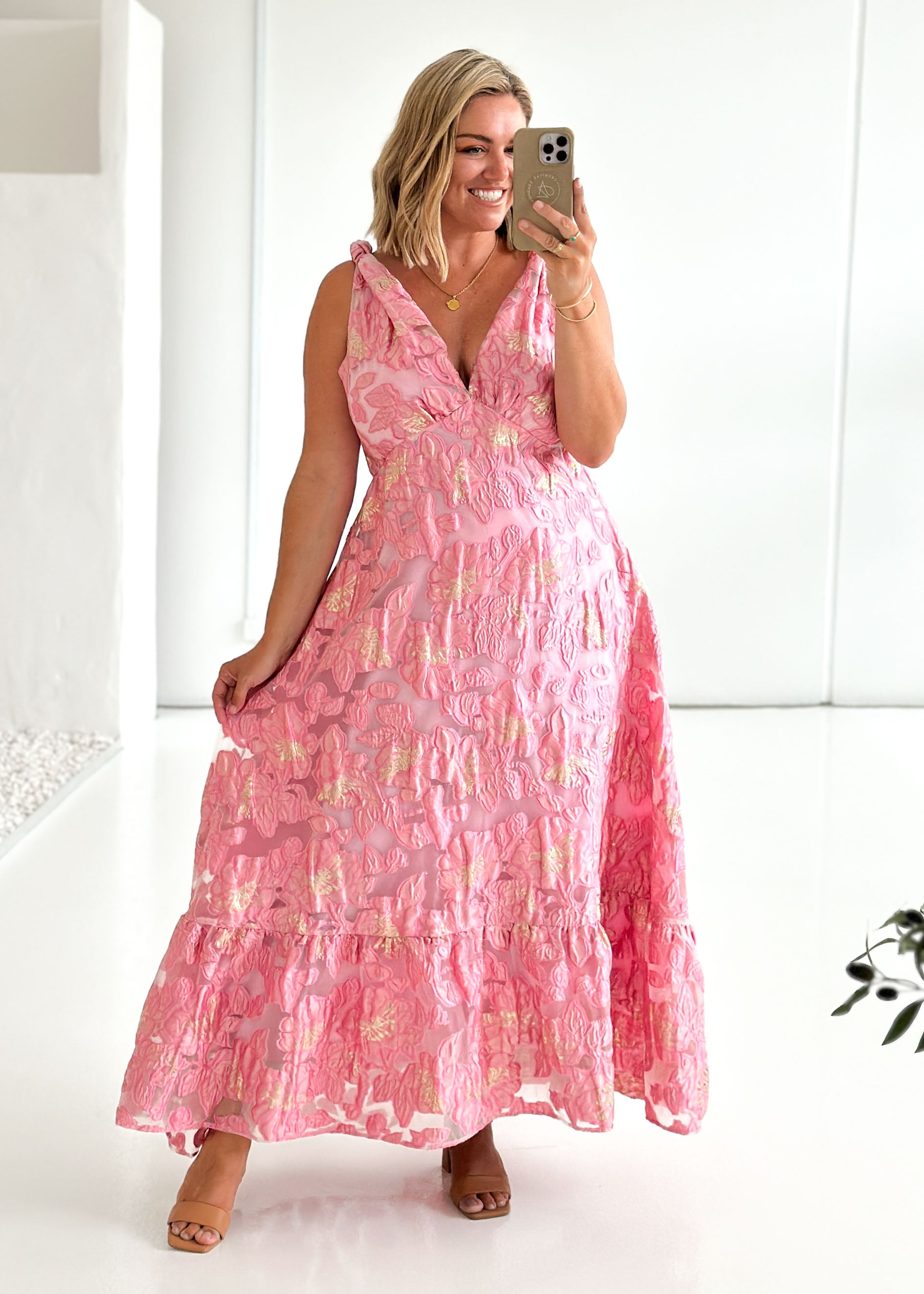 Lusion Maxi Dress - Candy Pink Jacquard
