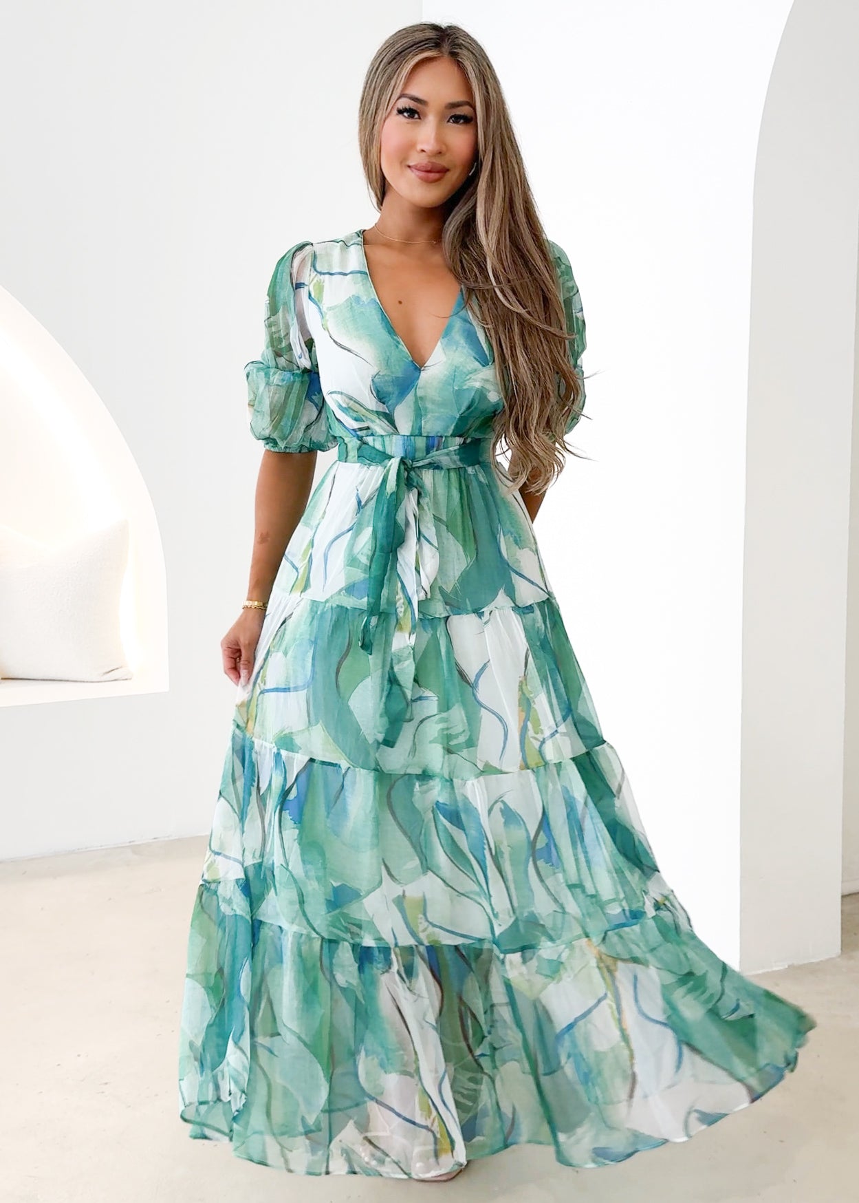 Armella Maxi Dress - Green Watercolour