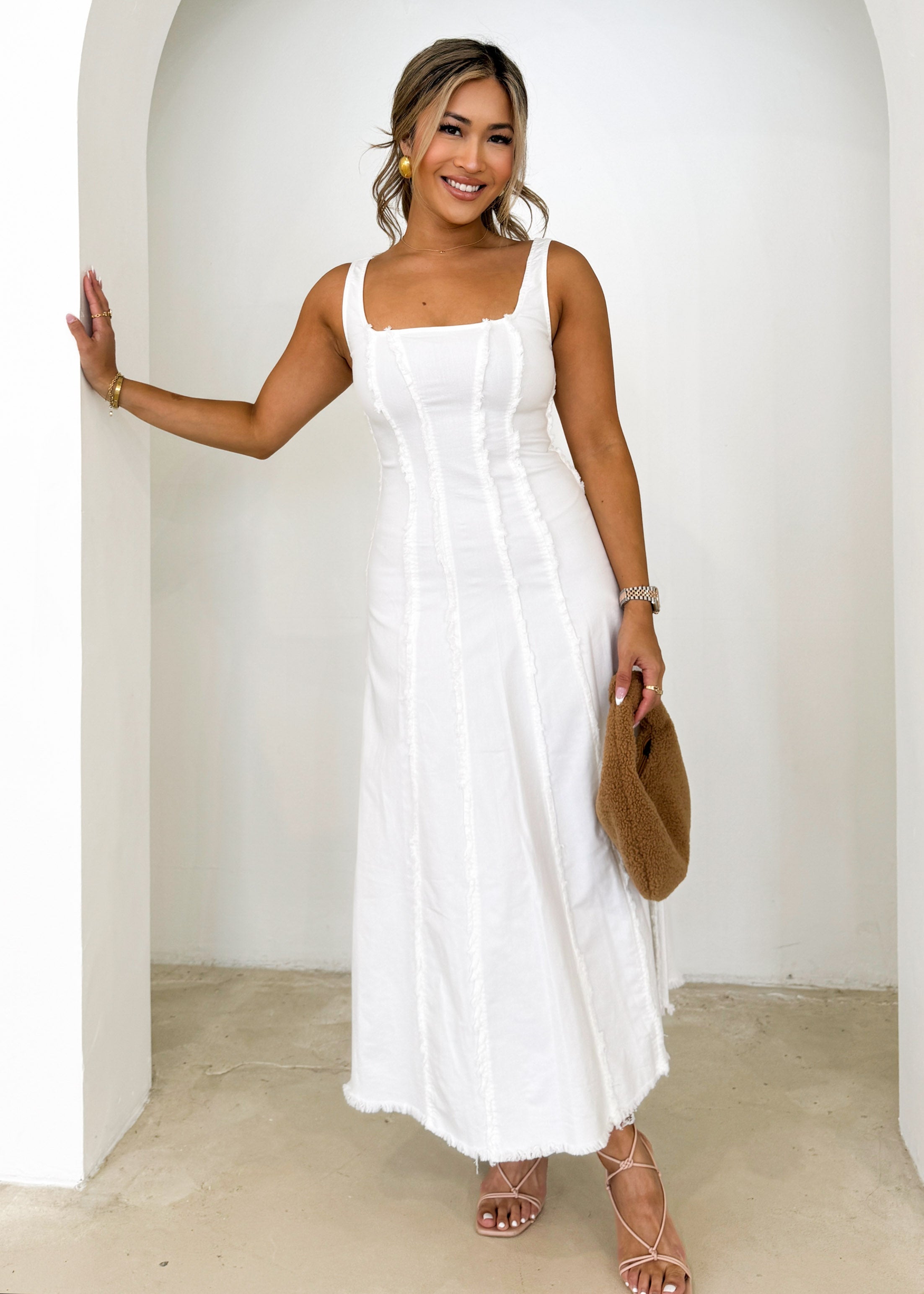 Neeva Stretch Denim Midi Dress - Off White