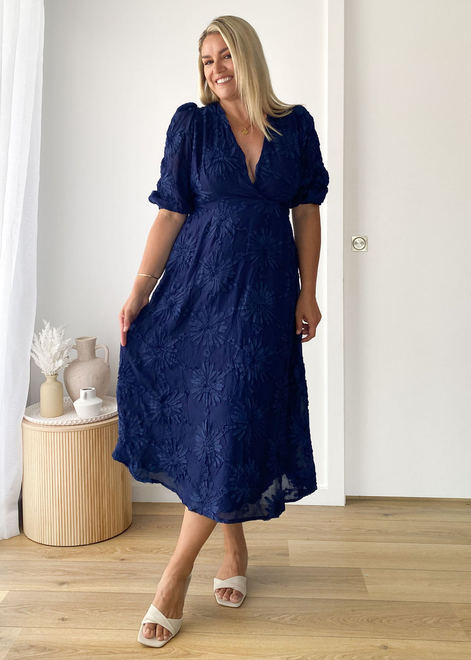 Odewick Midi Dress In Navy Gingham