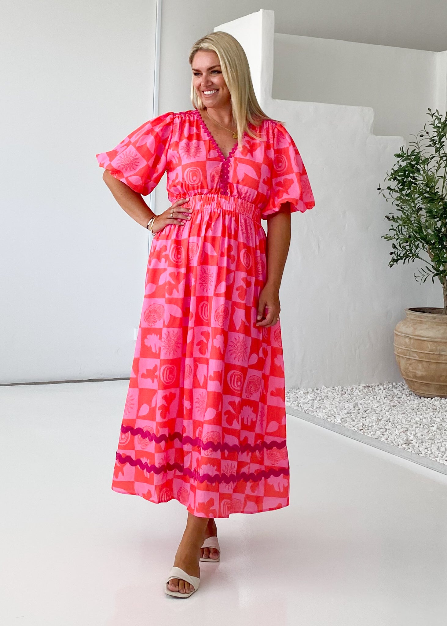 Paislee Maxi Dress - Pink Abstract