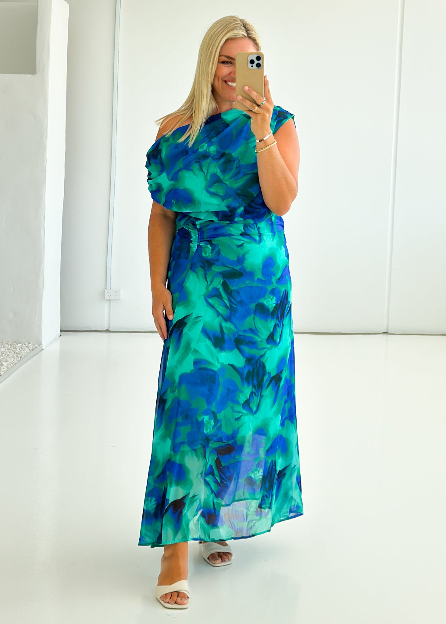 Olsen Off Shoulder Maxi Dress - Blue Lagoon