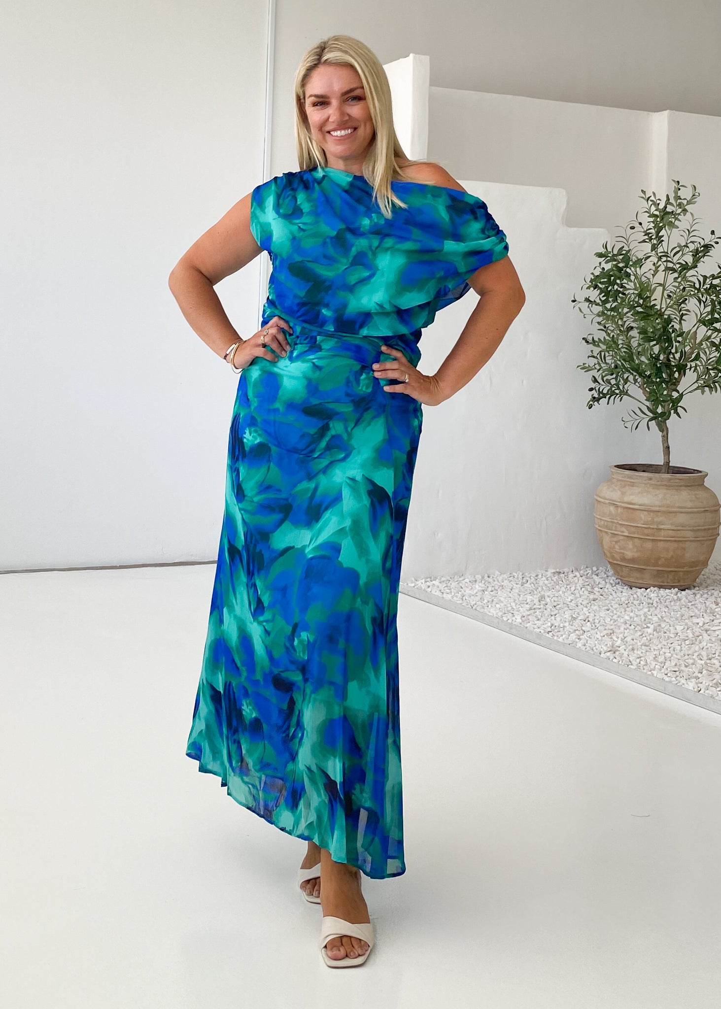 Olsen Off Shoulder Maxi Dress - Blue Lagoon