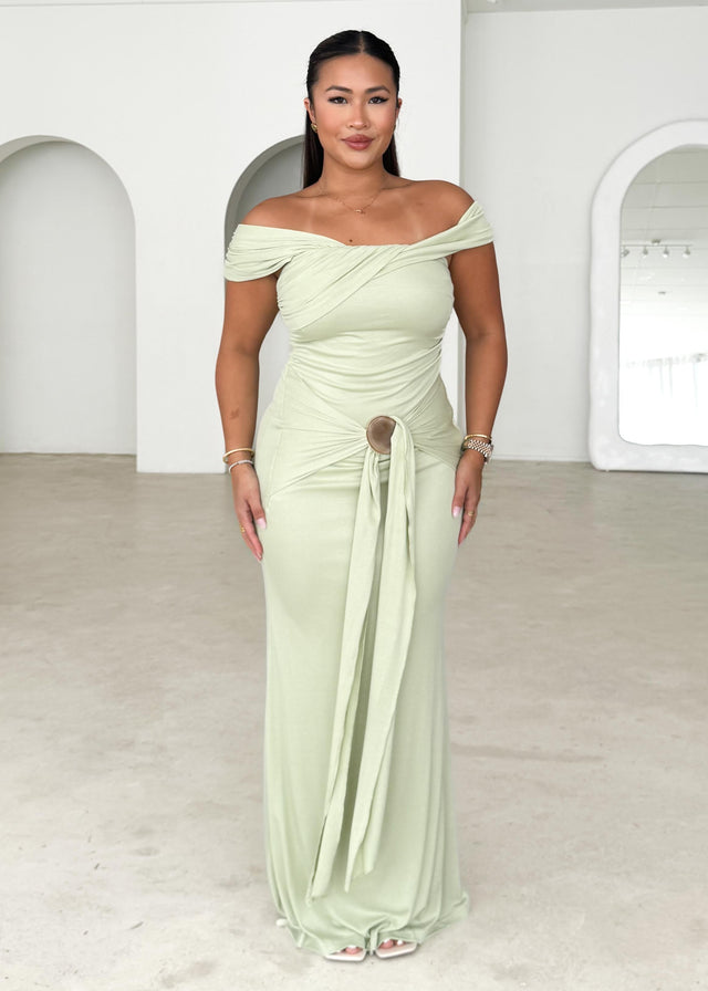 Tiarna Off Shoulder Maxi Dress - Matcha