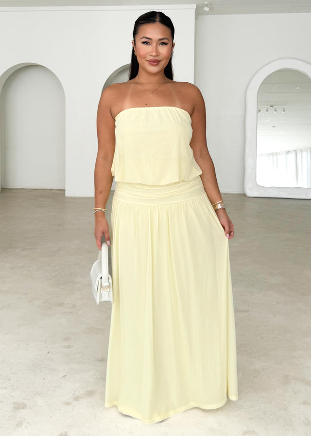 Janey Strapless Mesh Maxi Dress - Lemon