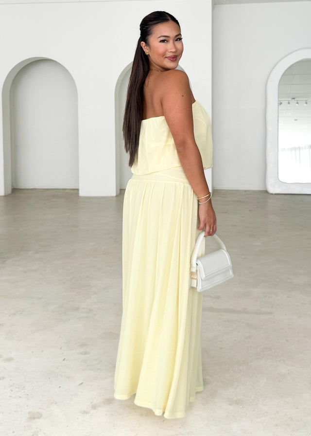 Janey Strapless Mesh Maxi Dress - Lemon Gingham & Heels Janey Strapless Mesh Maxi Dress - Lemon Gingham & Heels