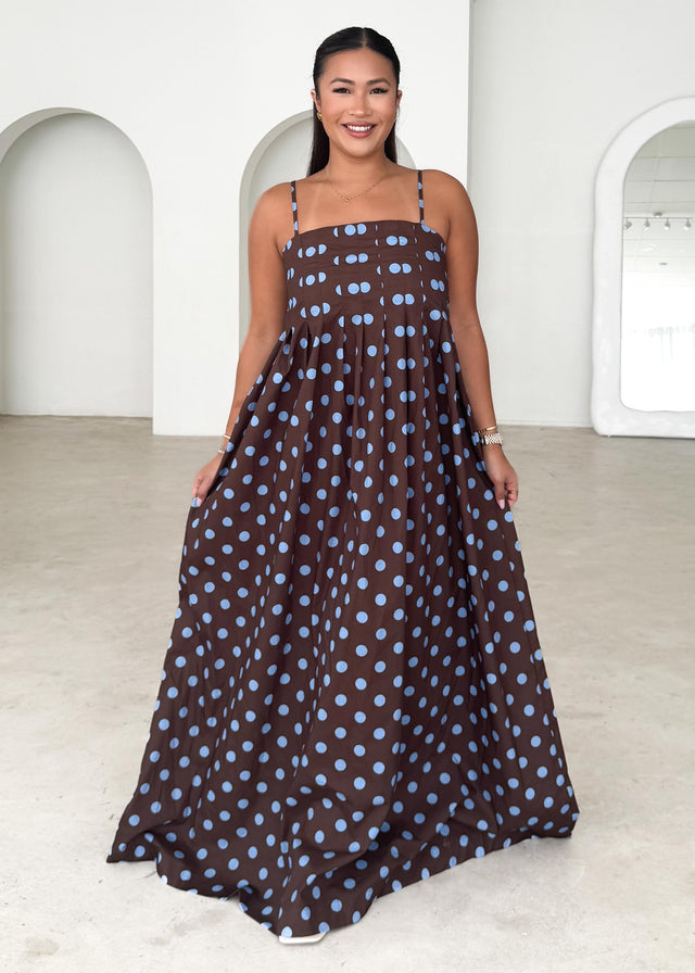 Marinella Maxi Dress - Choc Blue Polka Dot