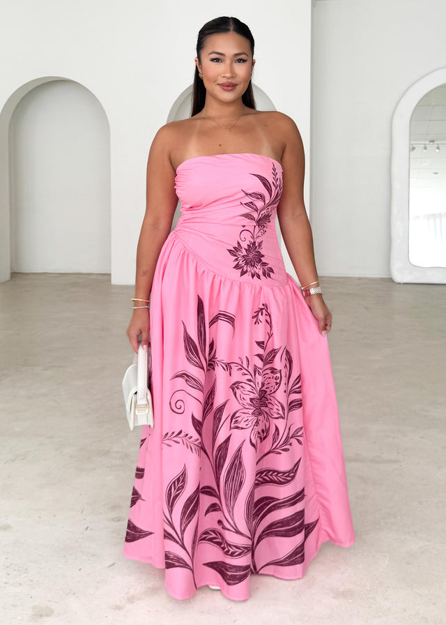Zahley Strapless Maxi Dress - Magenta Bloom