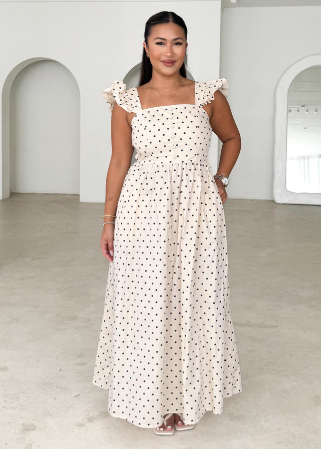 Ryanna Midi Dress - Beige Polka Dot