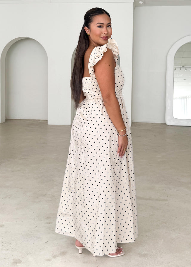 Ryanna Midi Dress - Beige Polka Dot