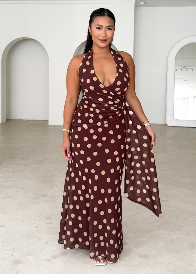 Diem Maxi Dress - Tan Polka