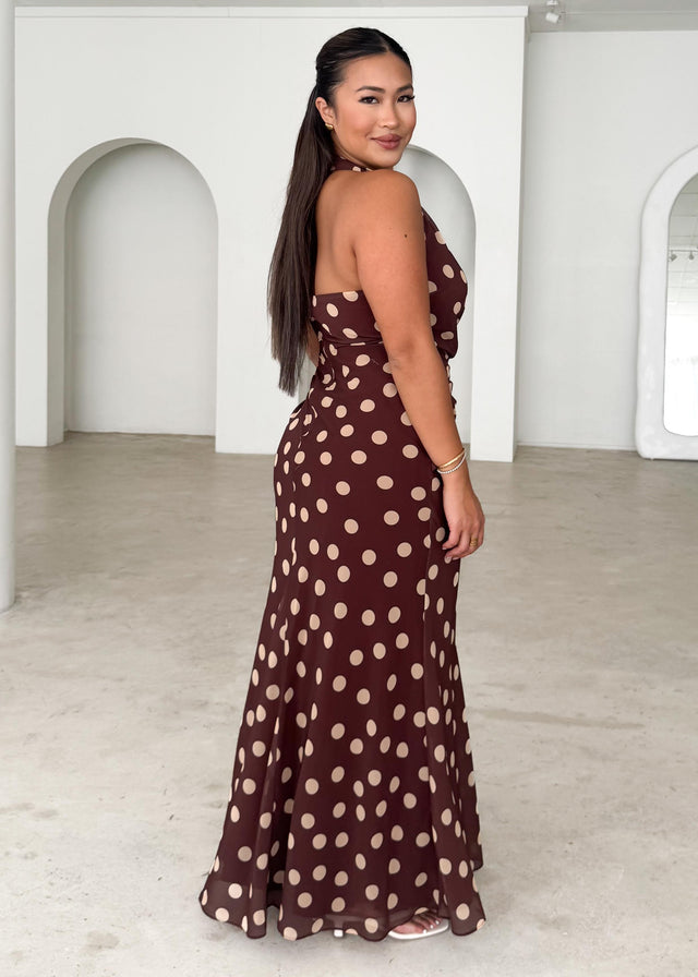 Diem Maxi Dress - Tan Polka