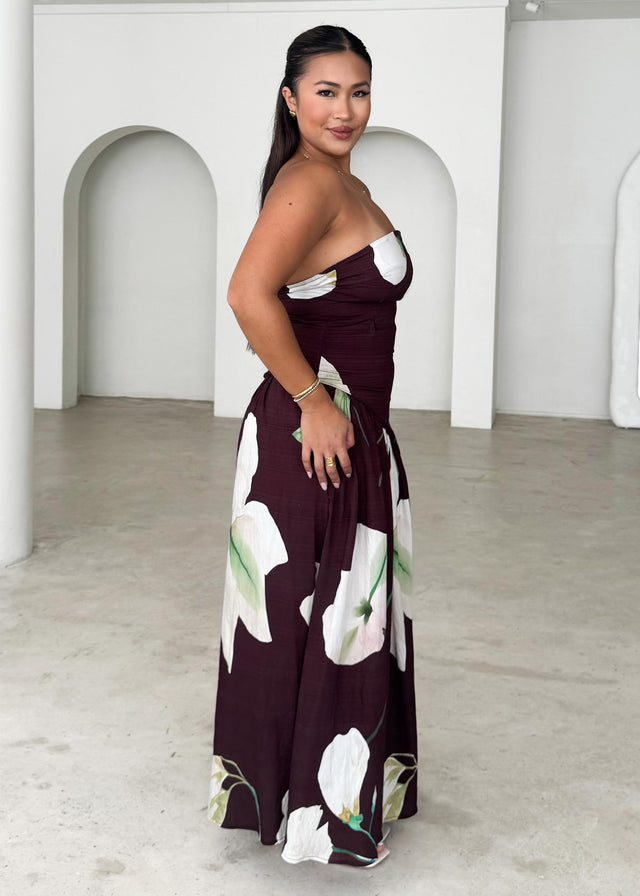 Carie Strapless Top - Burgundy Calla Lily