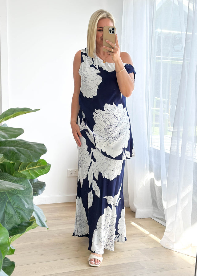 Solar Maxi Skirt - Navy Bloom