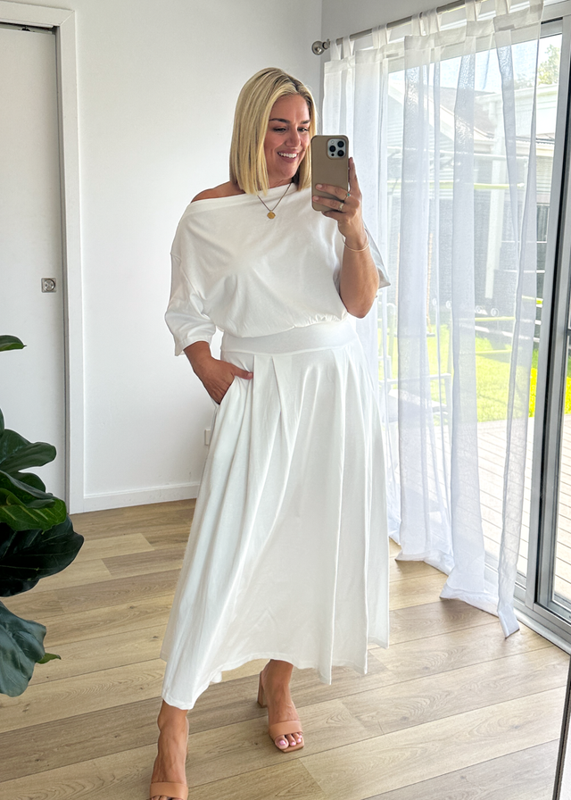 Marcy Drop Shoulder Maxi Dress - Off White