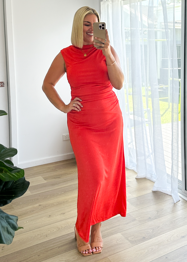 Carly Midi Dress - Tangerine