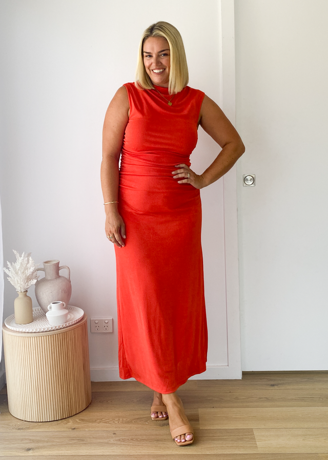 Carly Midi Dress - Tangerine