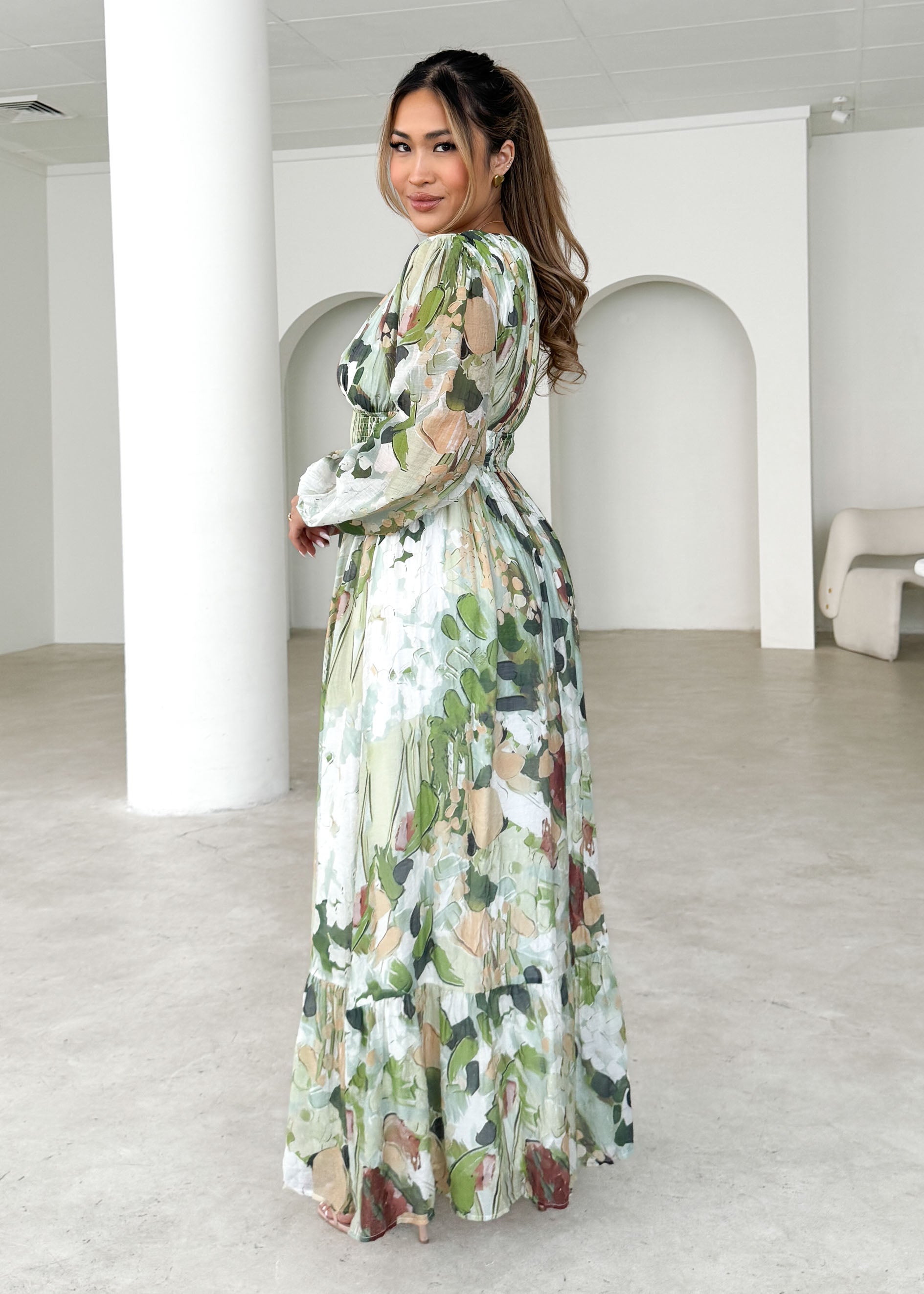 Geneva Maxi Dress - Green Abstract