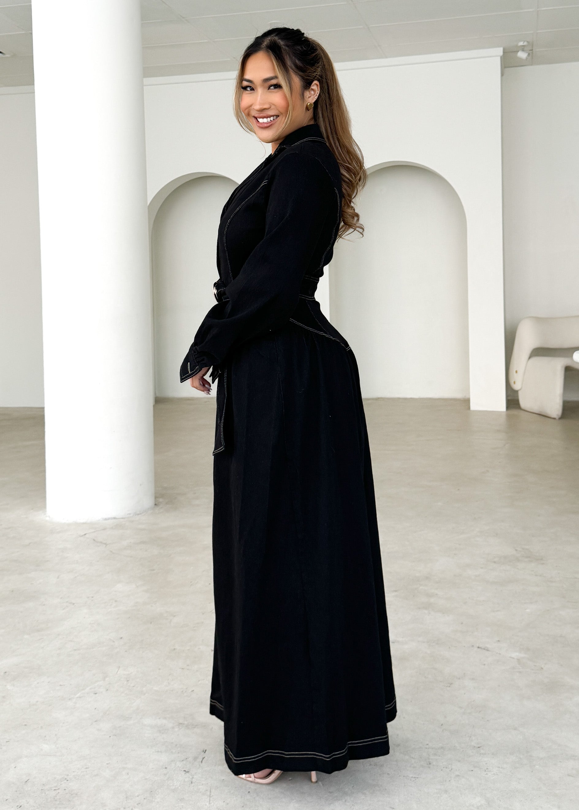 Dazer Denim Maxi Dress - Black