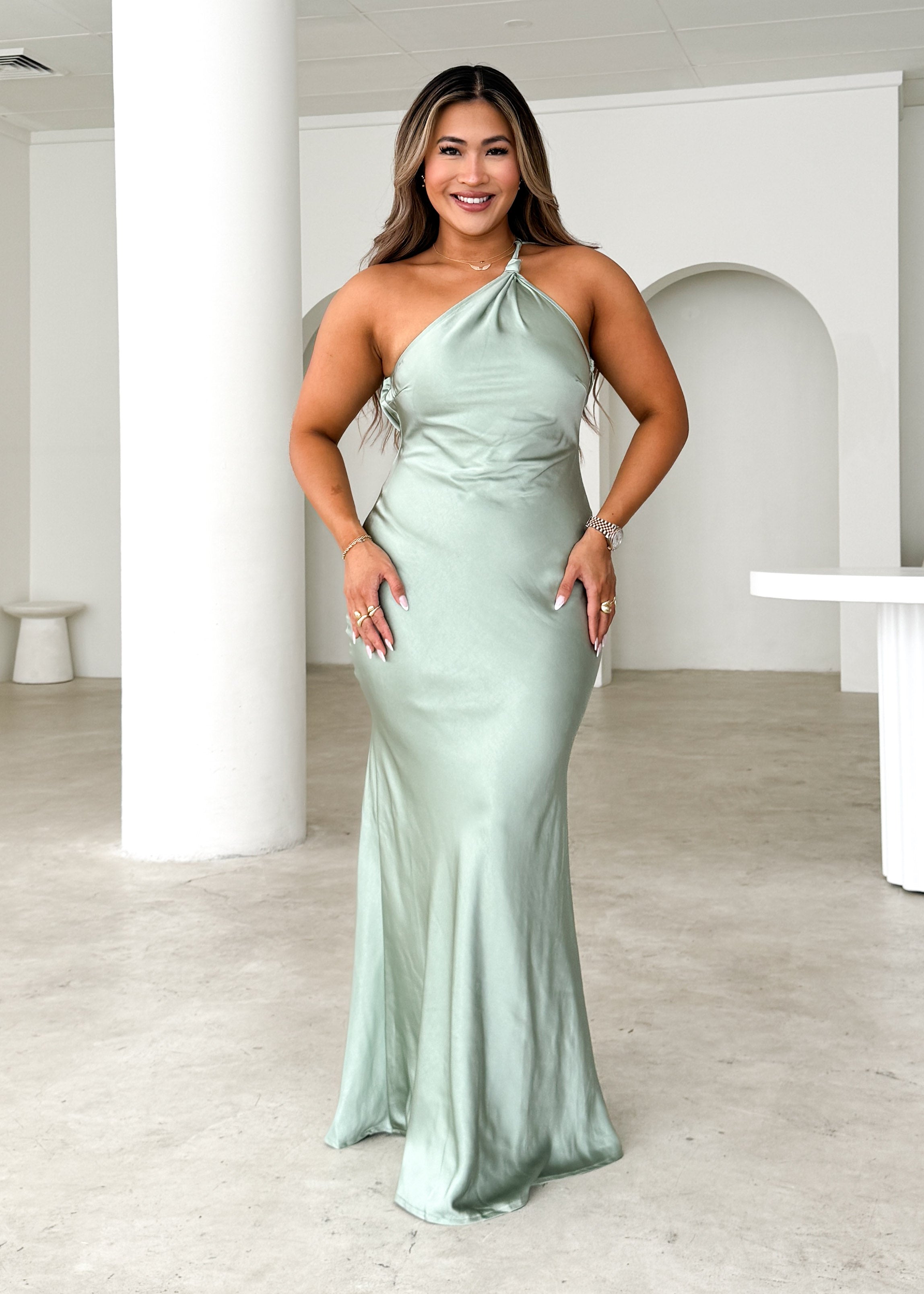 Maribelle One Shoulder Maxi Dress - Sage