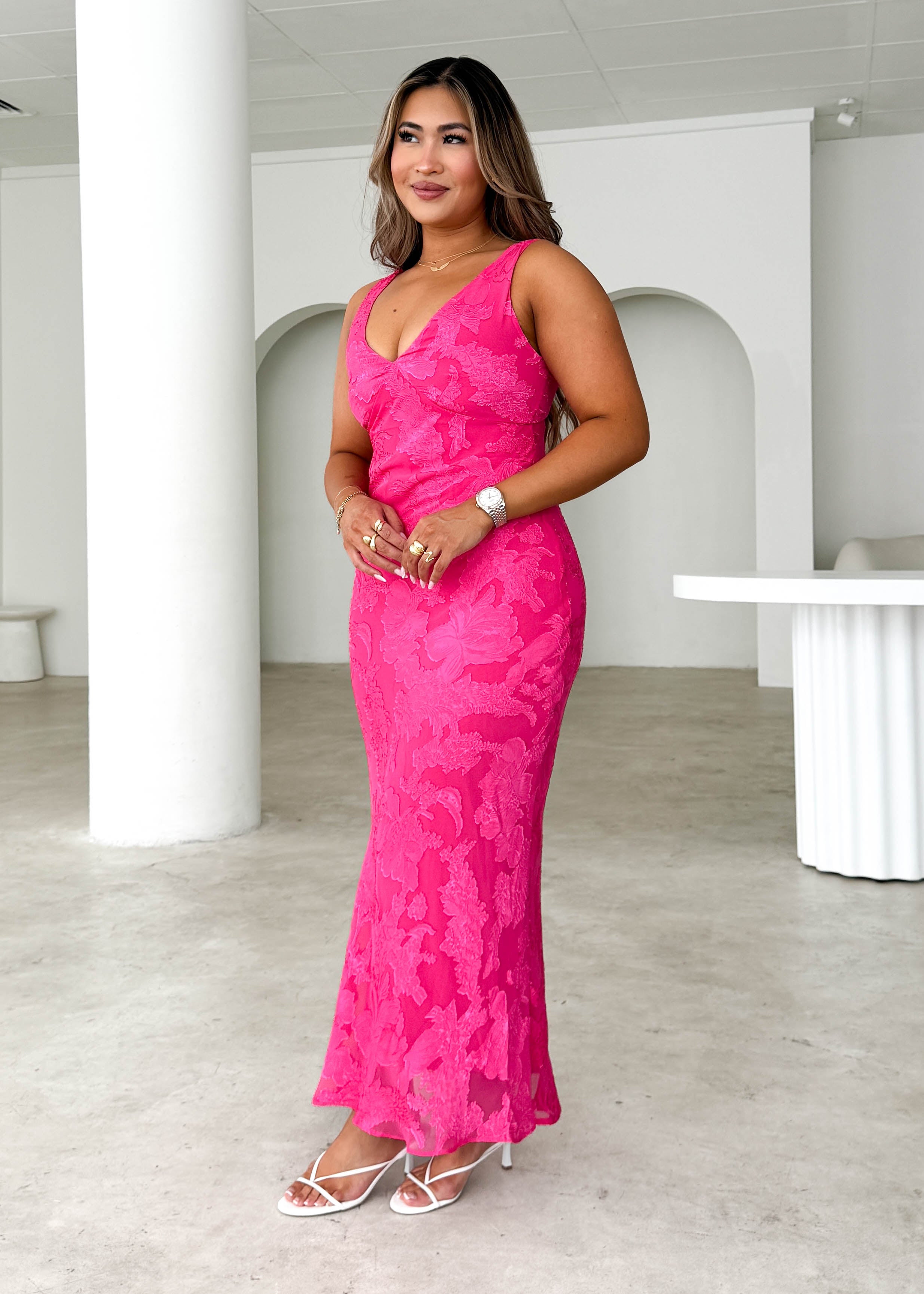 Delfina Maxi Dress - Magenta Lace