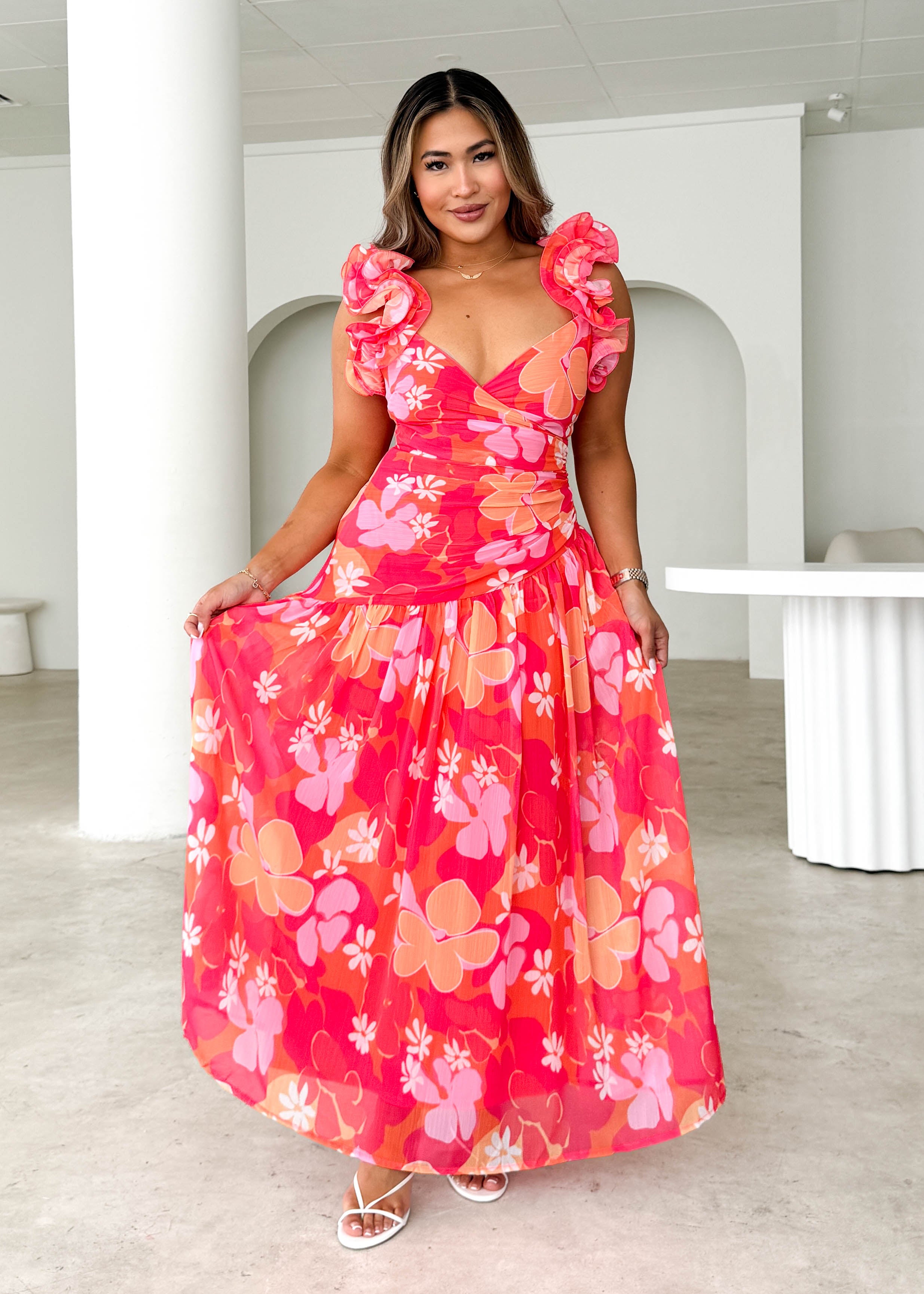 Lucine Maxi Dress - Magenta Flowers