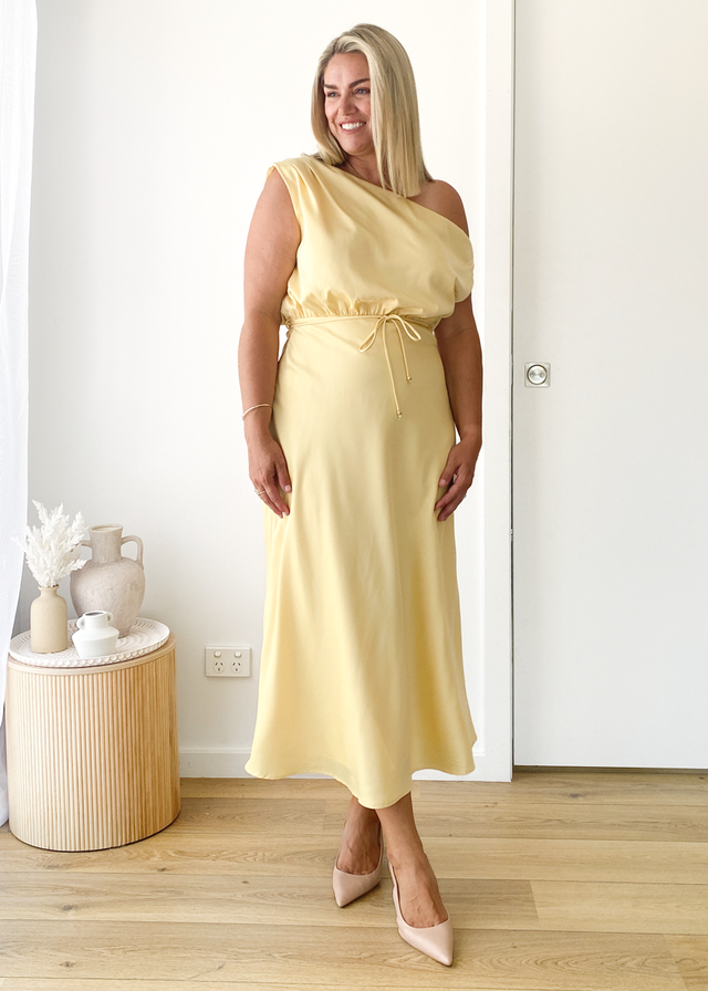 Marisa Drop Shoulder Midi Dress - Lemon