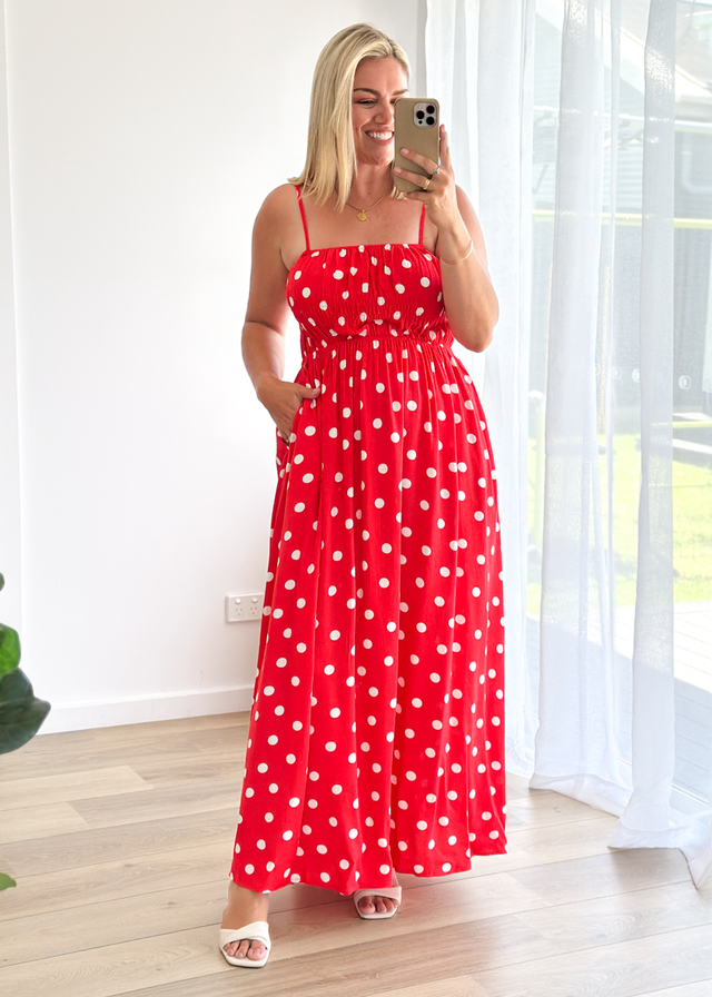 Nina Maxi Dress - Red Polka