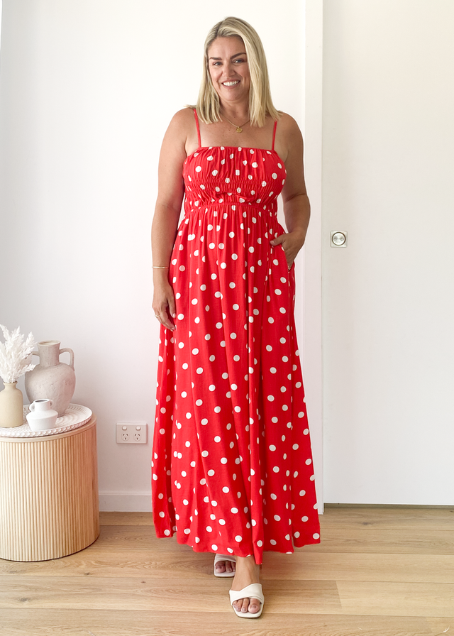 Nina Maxi Dress - Red Polka