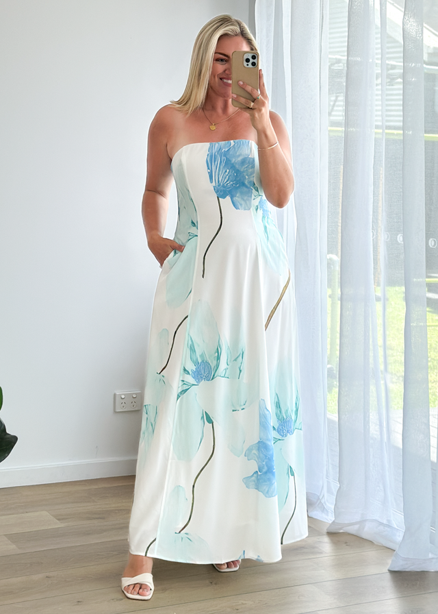 Jayde Strapless Maxi Dress - Blue Flowers