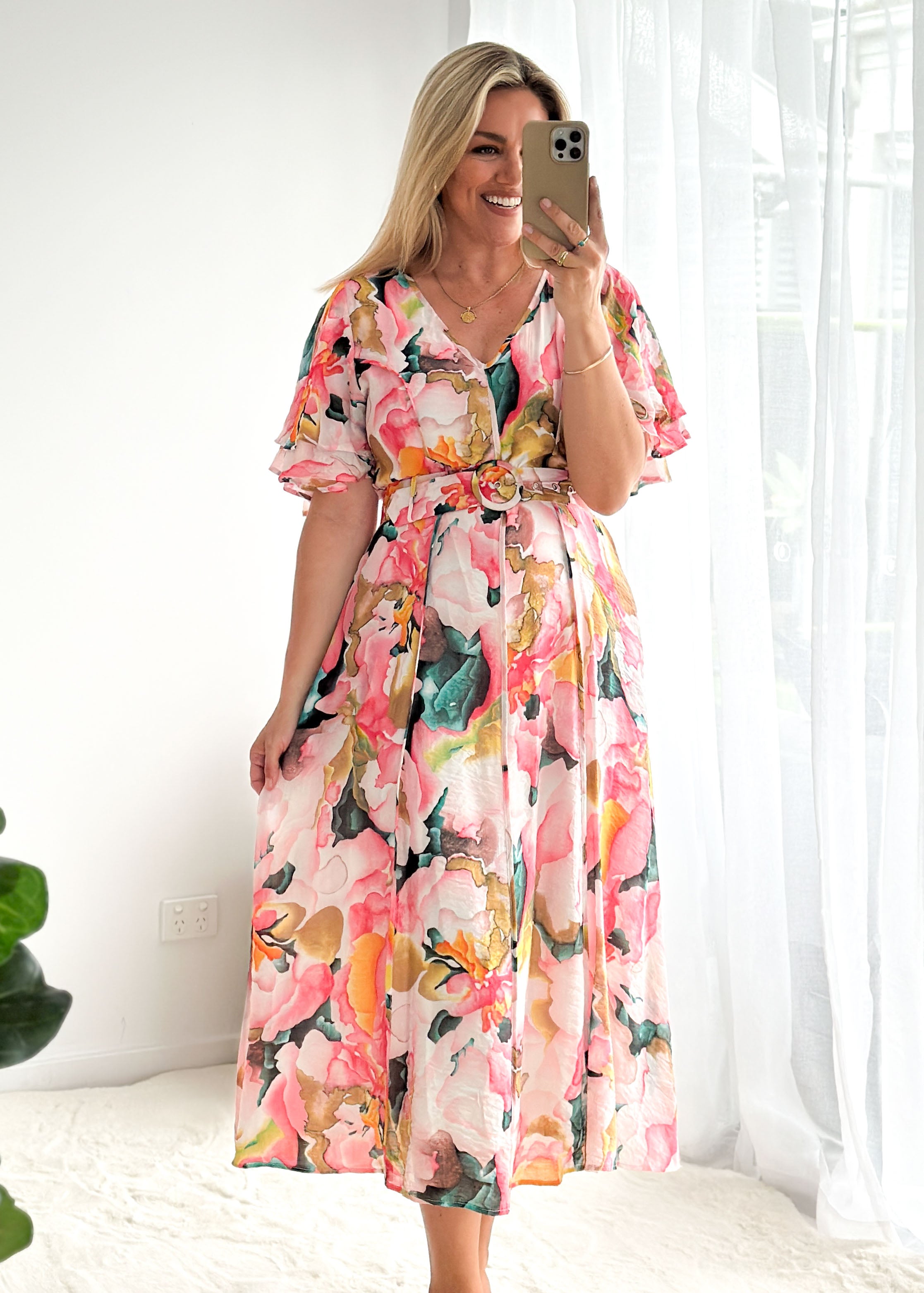 Callie Midi Dress - Geranium Pink