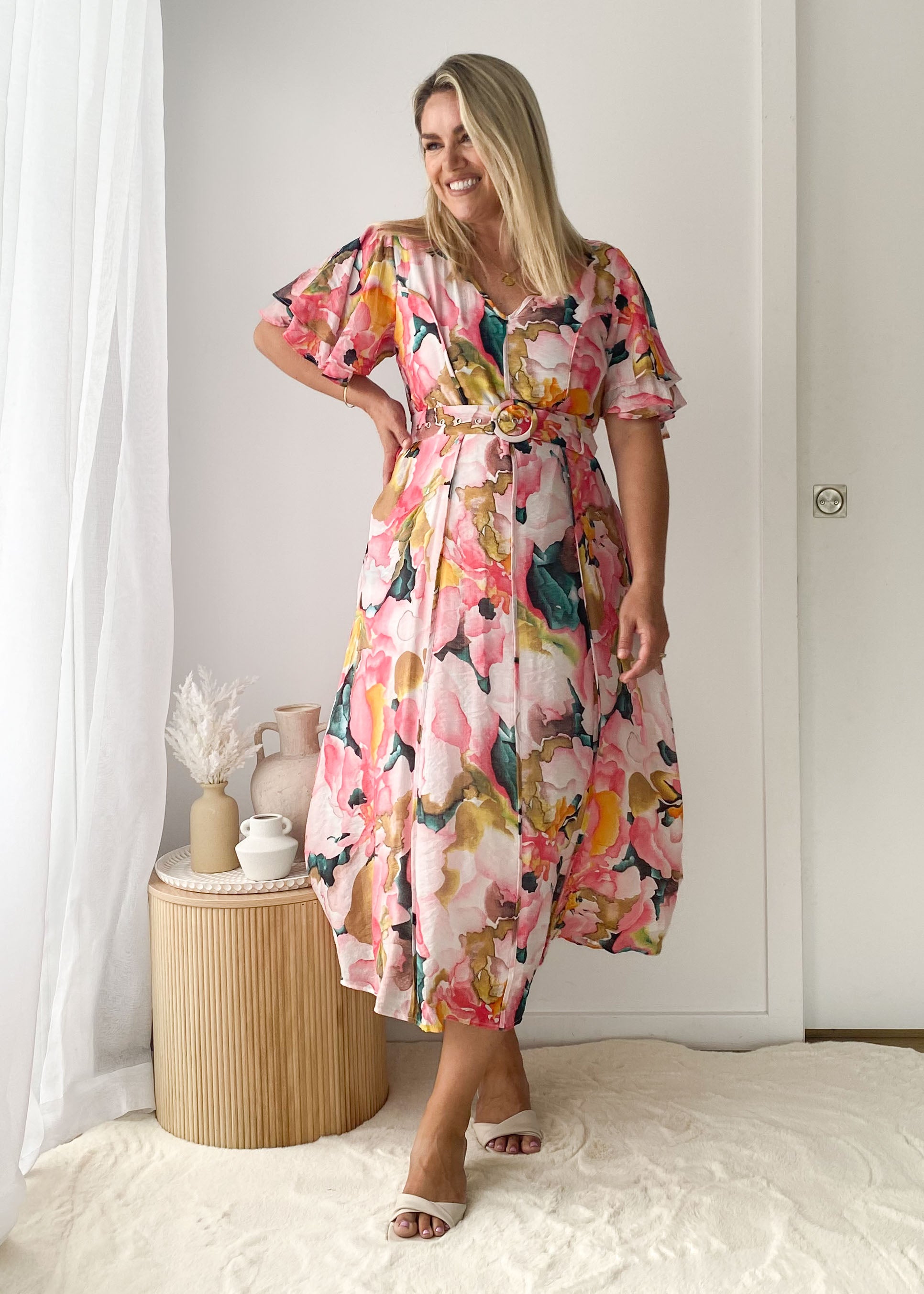 Callie Midi Dress - Geranium Pink