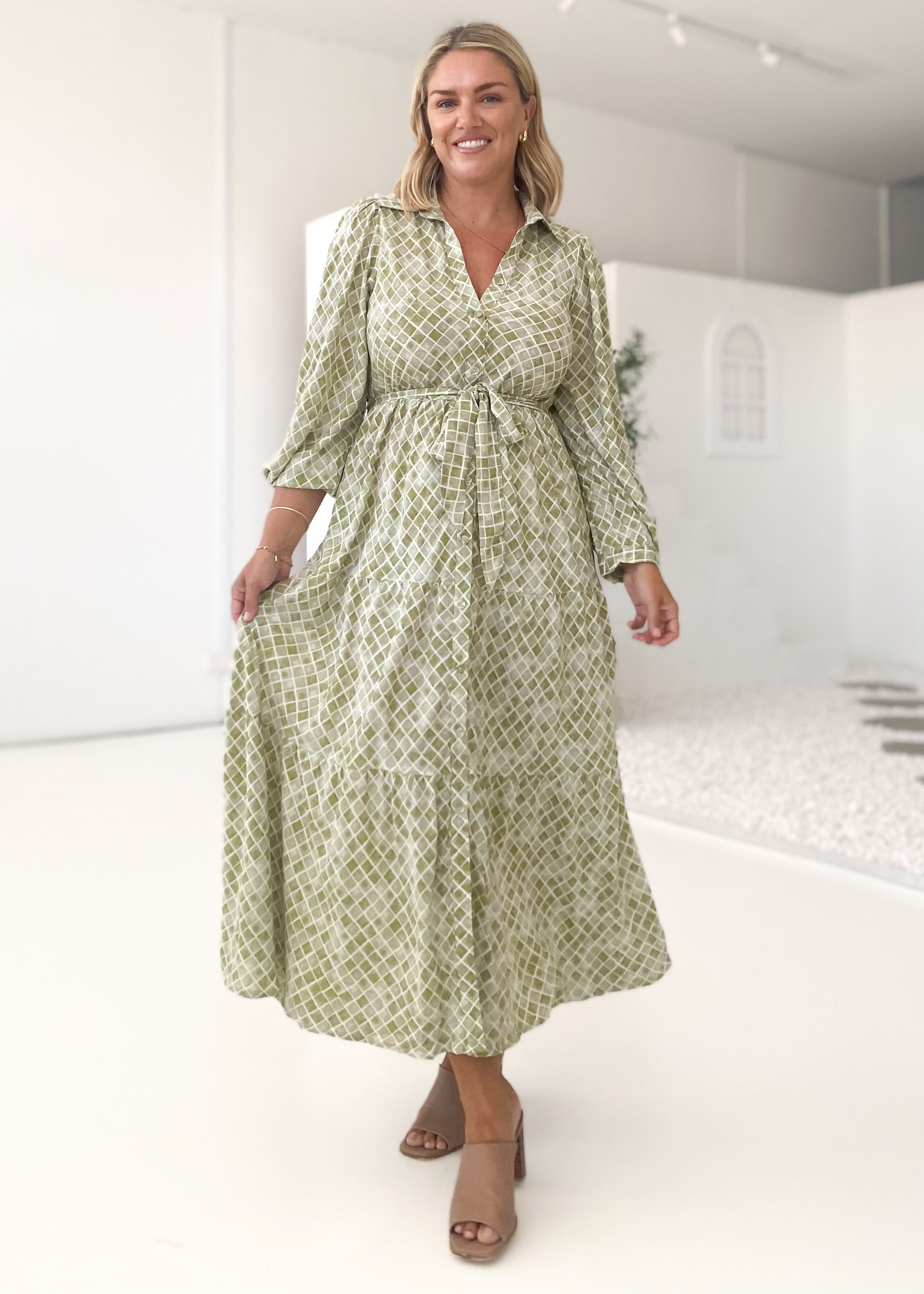 Paisona Midi Dress - Olive Tile