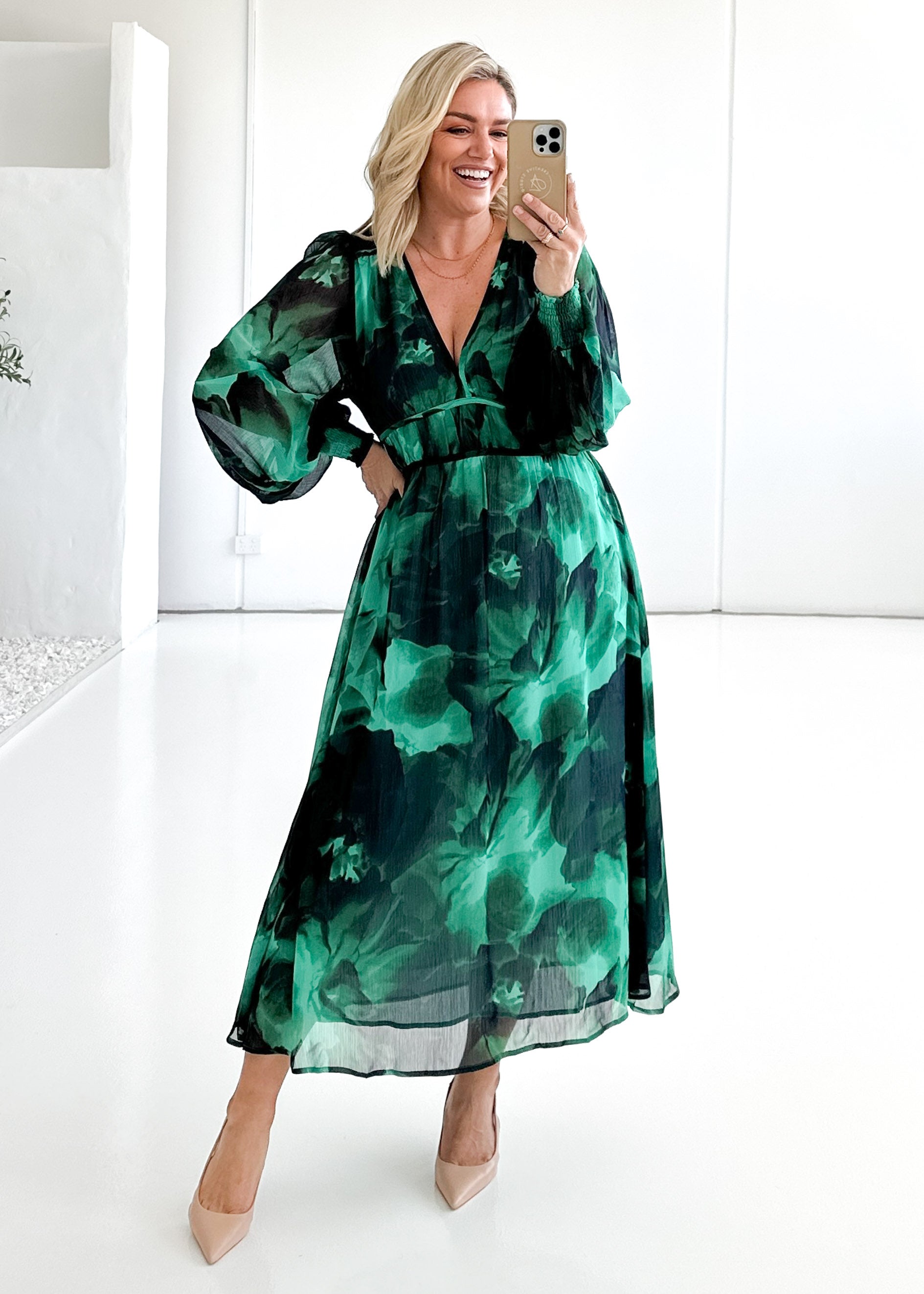 Rainta Maxi Dress - Emerald Watercolour