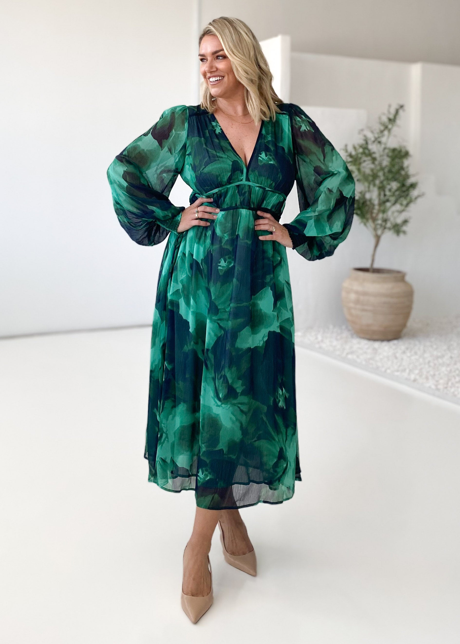 Rainta Maxi Dress - Emerald Watercolour