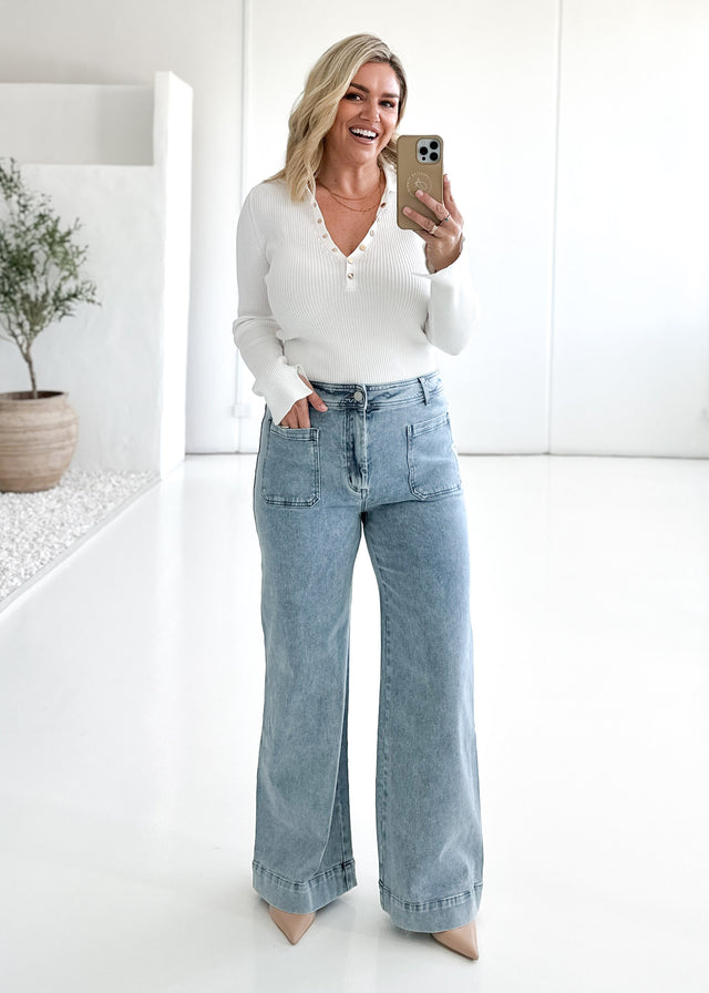 Zekroe Wide Leg Jeans - Light Blue