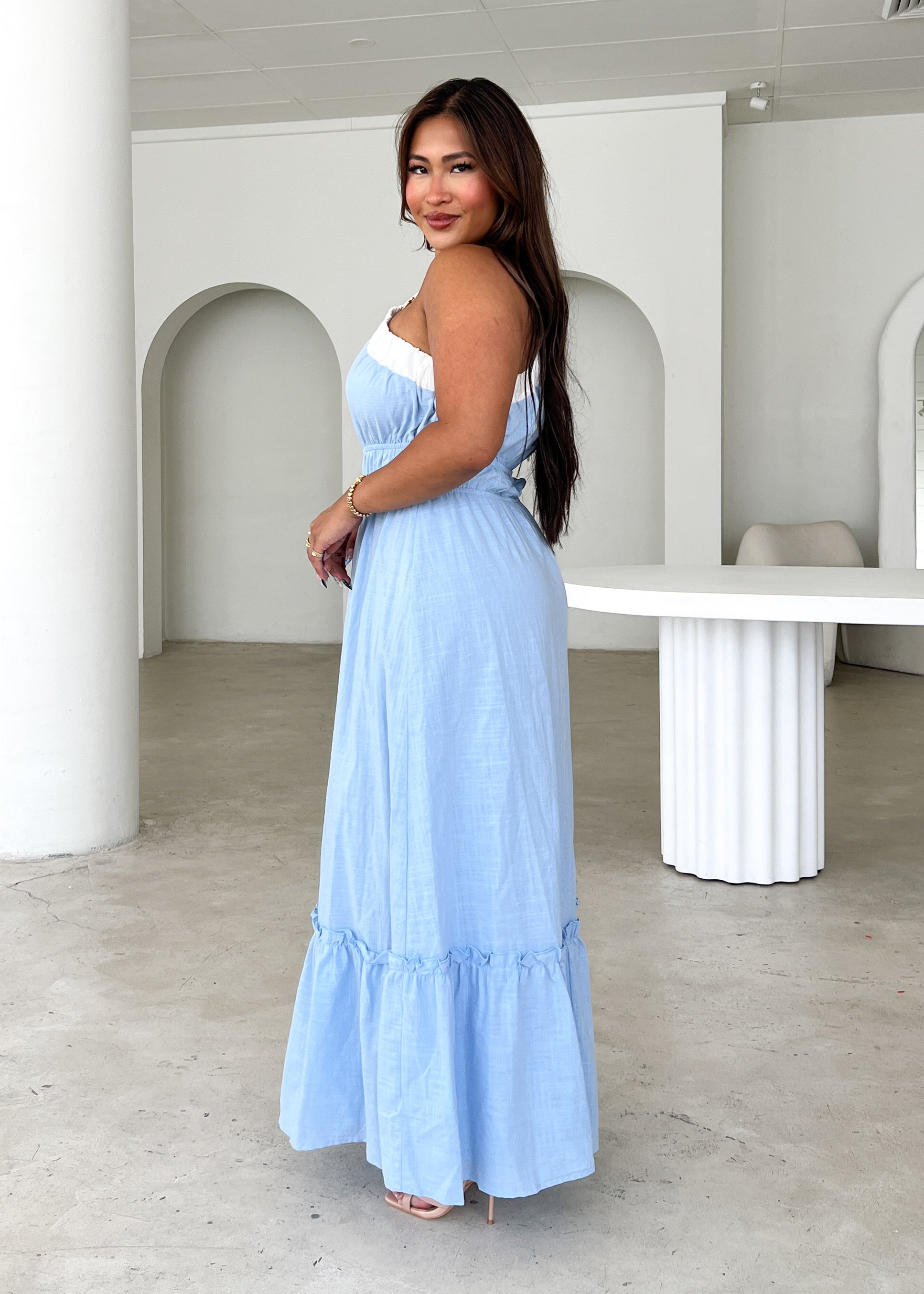 Peeta One Shoulder Maxi Dress - Powder Blue