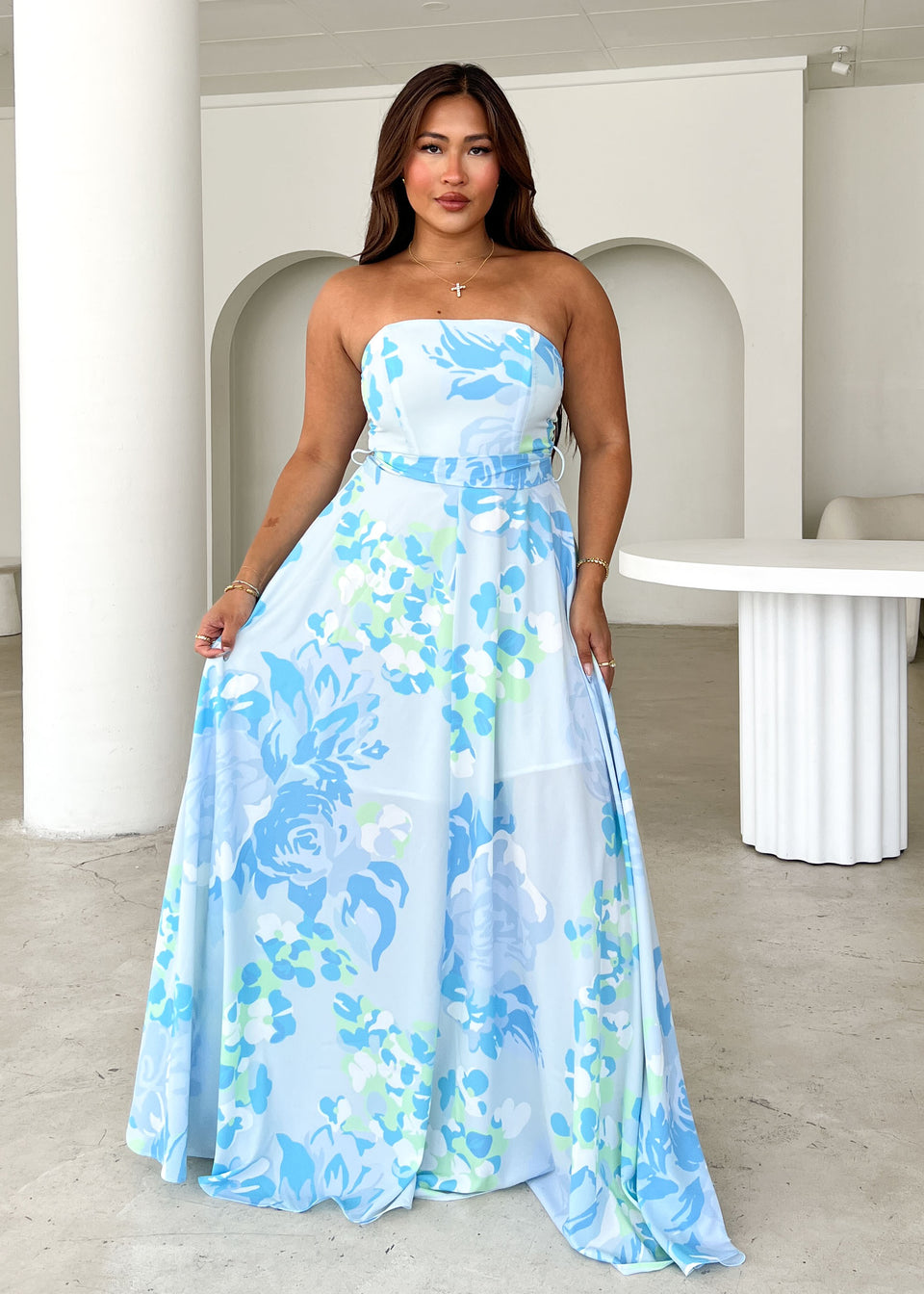 Jeramia Strapless Brooch Maxi Dress Blue