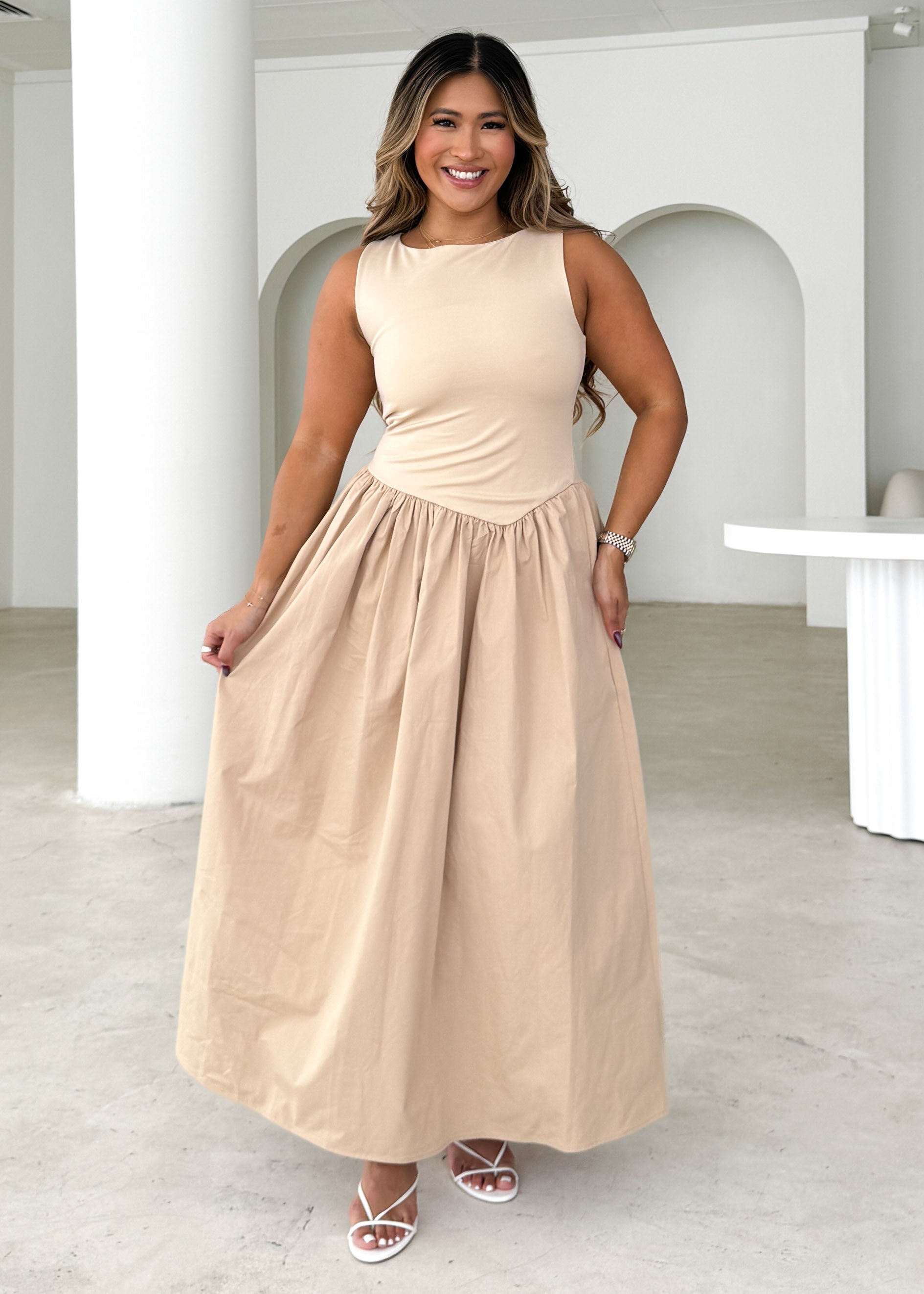 Annaleise Midi Dress - Beige