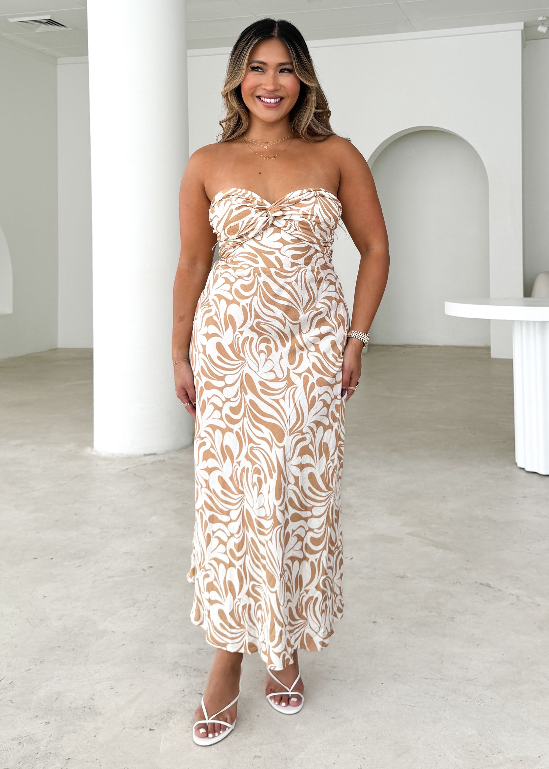 Bindi Strapless Maxi Dress - Beige Swirl