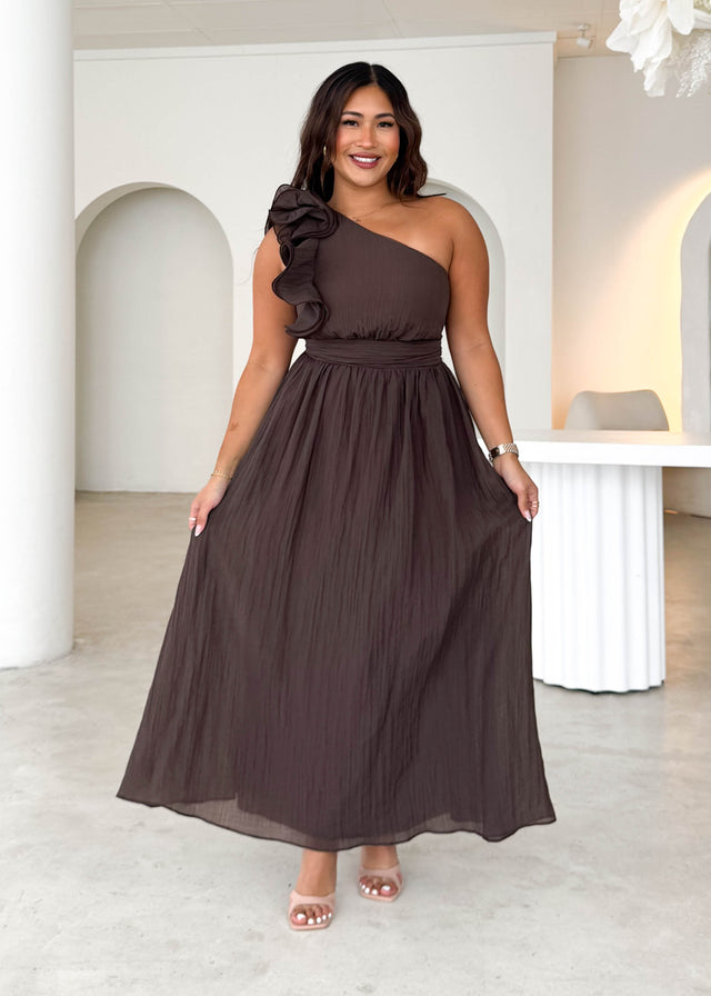 Iksie One Shoulder Maxi Dress Chocolate