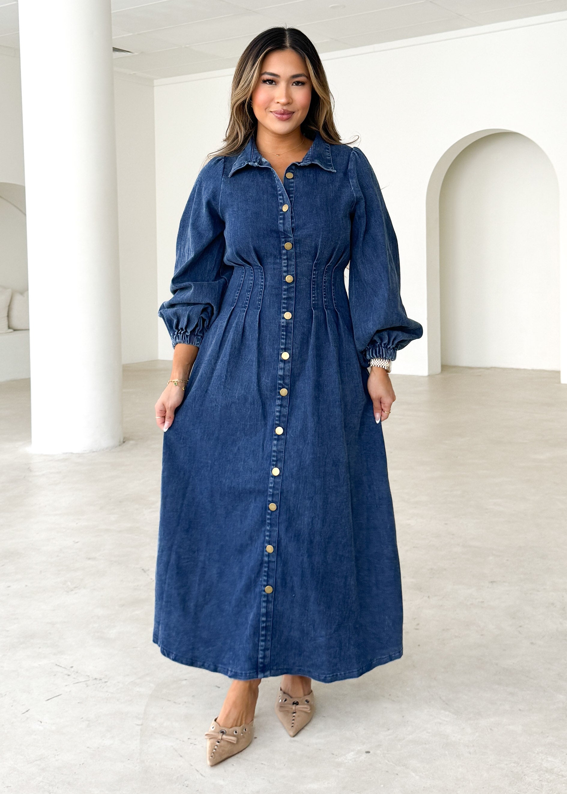 Karliat Denim Maxi Dress Dark Blue