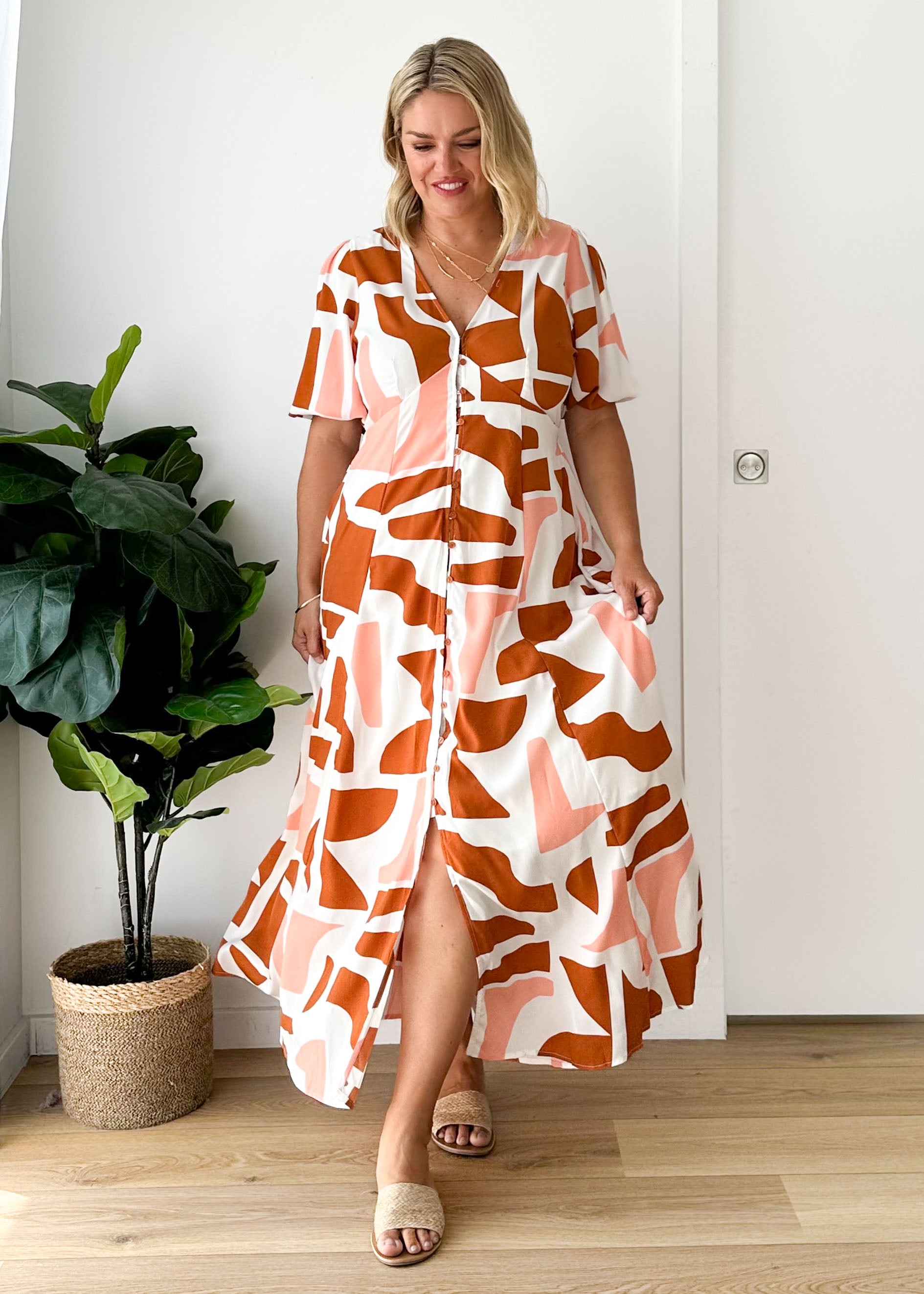 Evienne Midi Dress - Cinnamon Peach
