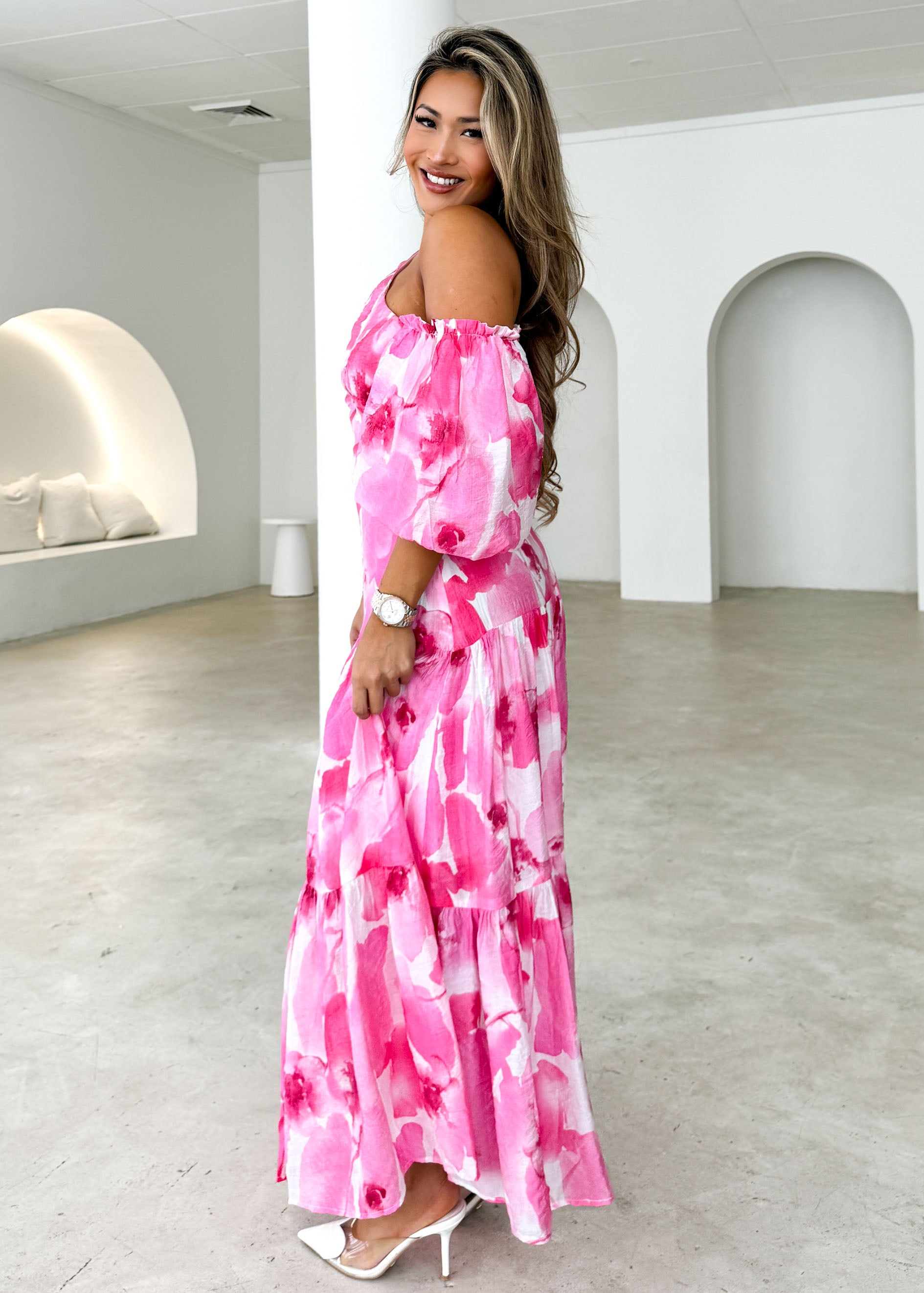 Onique Maxi Dress - Pink Watercolour