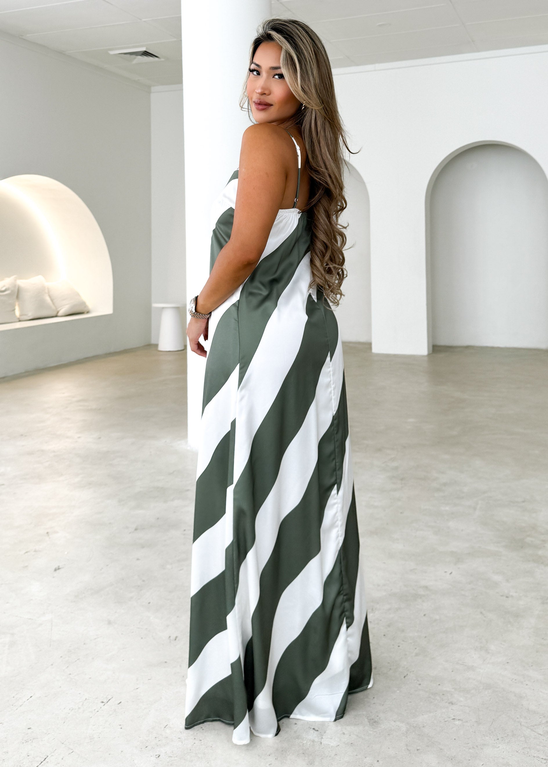 Kaela Maxi Dress - Khaki Stripe
